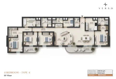 Verso: Планировка Type A, 1,802 sq ft