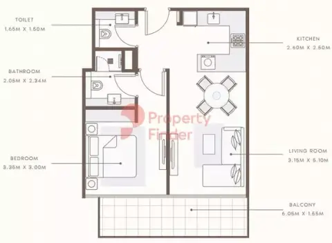 عزيزي غراند: مخطط الطابق Type 1, 675 sq ft