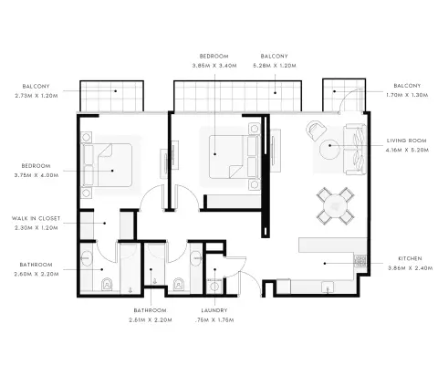 عزيزي غراند: مخطط الطابق Type 3, 1,190 sq ft