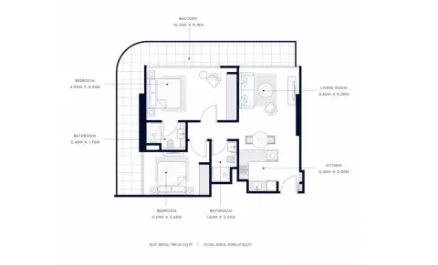 عزيزي غراند: مخطط الطابق Type 1, 1,099 sq ft