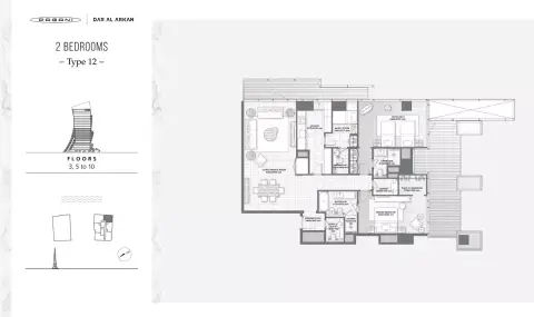 DaVinci Tower: Floor plan Type 12, Floors 3, 5 to 10