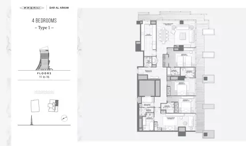 DaVinci Tower: Floor plan Type 1, Floors 11 & 16