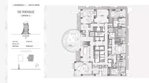 DaVinci Tower: Floor plan Option 2, Floor 17, 14,428 sq ft