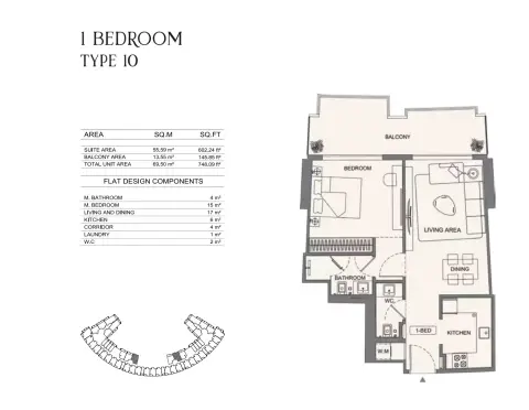 Binghatti Wraith: Floor plan Type 10, 748 sq ft