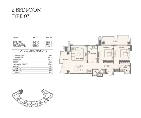 Binghatti Wraith: Floor plan Type 07, 1,114 sq ft