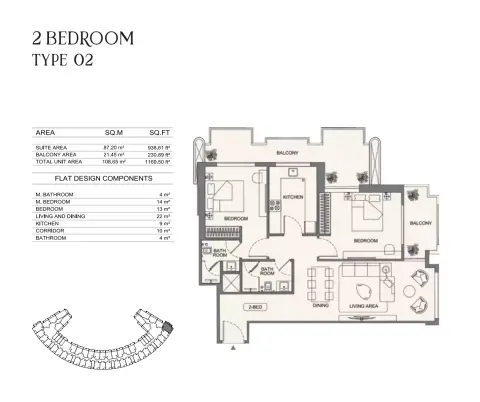 Binghatti Wraith: Floor plan Type 02, 1,169 sq ft