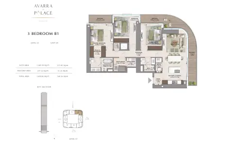 Avarra by Palace: Floor plan Type B1, 1,820 sq ft