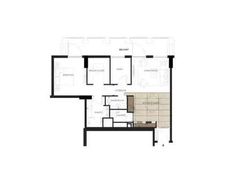 Tura Residence: Планировка Type A, 1,156 sq ft