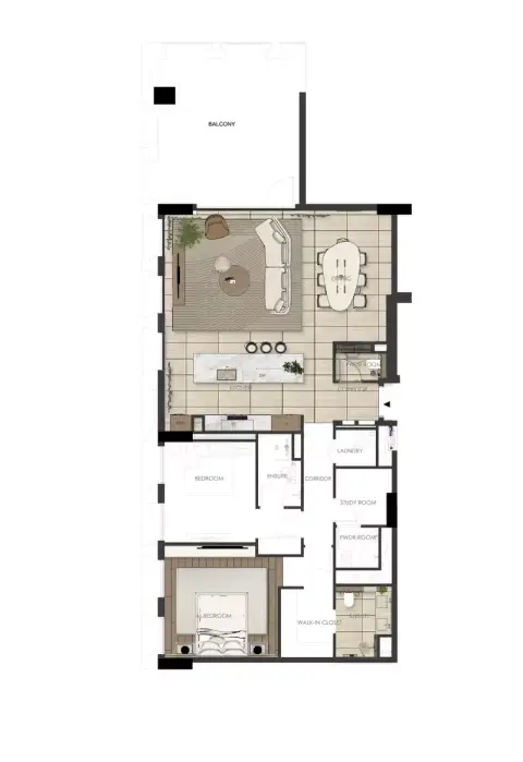 Tura Residence: Планировка Type C, 1,727 sq ft