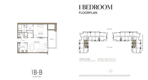 399 Hills Park A: Floor plan Type B, 950 sq ft