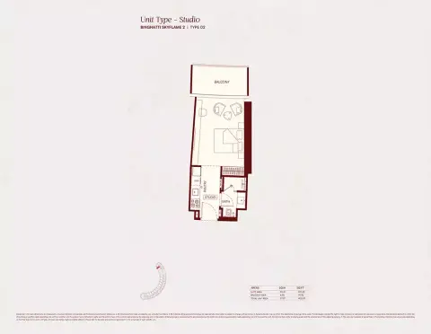 Binghatti Skyflame 2: Floor plan Type 02, 402 sq ft