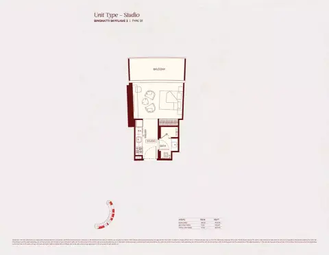 Binghatti Skyflame 2: Floor plan Type 01, 407 sq ft