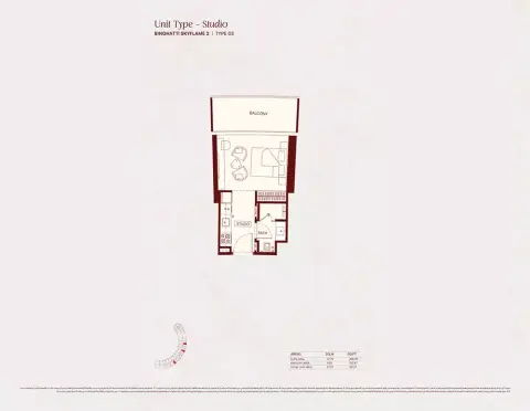 Binghatti Skyflame 2: Floor plan Type 03, 401 sq ft