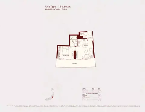 Binghatti Skyflame 2: Floor plan Type 05, 720 sq ft