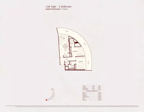 Binghatti Skyflame 2: Floor plan Type 03, 1,256 sq ft