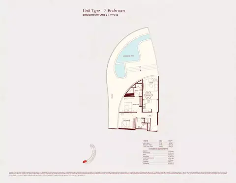 Binghatti Skyflame 2: Floor plan Type 02, 2,123 sq ft