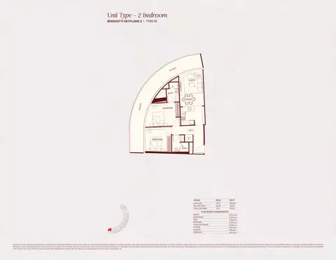Binghatti Skyflame 2: Floor plan Type 01, 1,217 sq ft