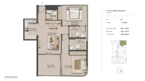 J188: Floor plan Type 2A, 1,066 sq ft