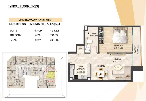 Crystal Tower: Floor plan Type 9, 514 sq ft