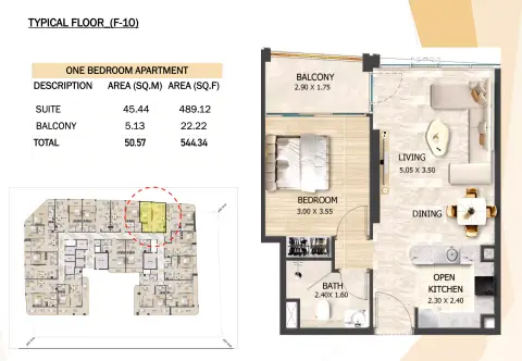 Crystal Tower: Floor plan Type 7, 544 sq ft