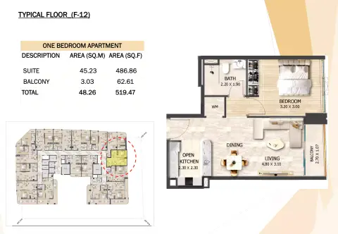 Crystal Tower: Floor plan Type 9, 519 sq ft