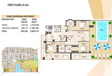 Crystal Tower: Floor plan Type 2, 2,829 sq ft