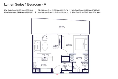 Inaura Hotels & Residences: Floor plan Type A, 705 sq ft