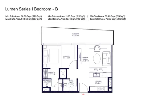 Inaura Hotels & Residences: Floor plan Type B, 715 sq ft