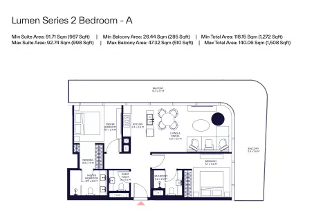 Inaura Hotels & Residences: Floor plan Type A, 1,272 sq ft