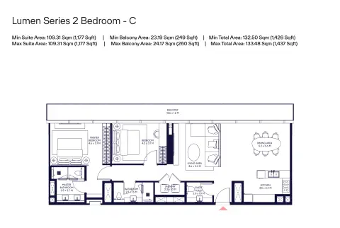 Inaura Hotels & Residences: Floor plan Type C, 1,426 sq ft