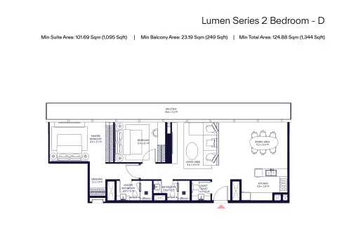 Inaura Hotels & Residences: Floor plan Type D, 1,344 sq ft