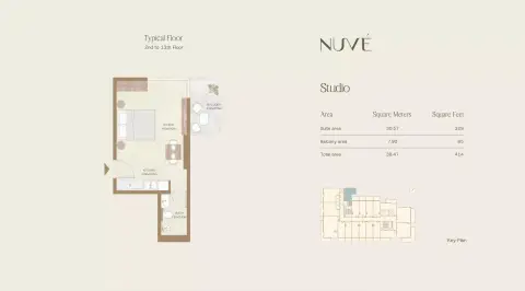 Nuve: Type 1, 414 sq ft 户型图