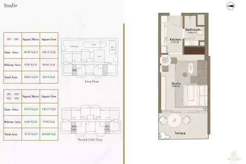 Dar Al Aiham One: Floor plan Type A, 402 sq ft
