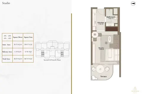Dar Al Aiham One: Floor plan Type B, 387 sq ft