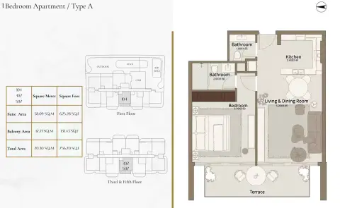 Dar Al Aiham One: Floor plan Type A, 756 sq ft