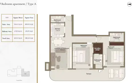 Dar Al Aiham One: Floor plan Type A, 1,310 sq ft