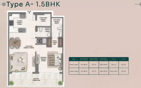 Blossom 40: Floor plan Type A, 863 sq ft