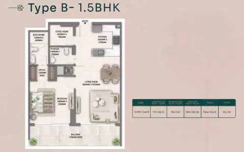 Blossom 40: Floor plan Type B, 864 sq ft