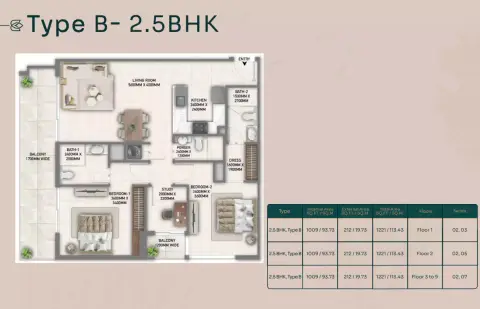 Blossom 40: Floor plan Type B, 1,221 sq ft