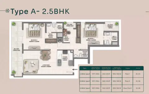 Blossom 40: Floor plan Type A, 1,315 sq ft