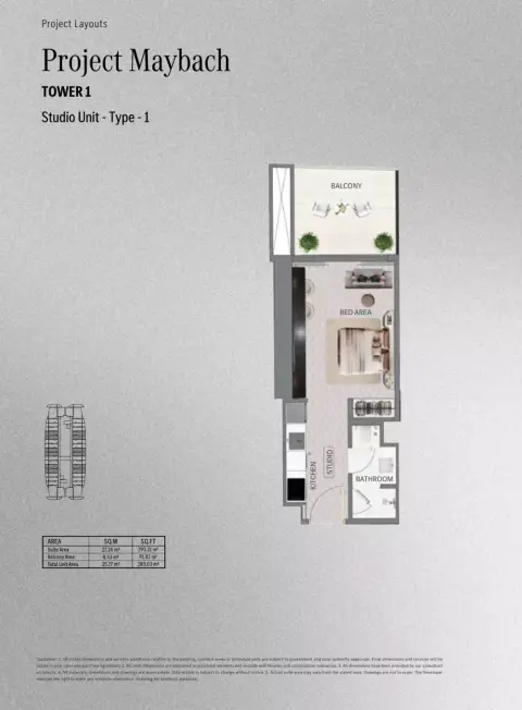 Binghatti Maybach: Floor plan Type - 1, 385 sq ft