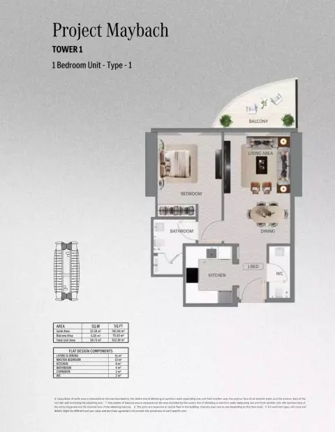 Binghatti Maybach: Floor plan Type - 1, 632 sq ft