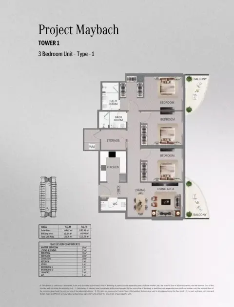 Binghatti Maybach: Floor plan Type - 1, 1,321 sq ft