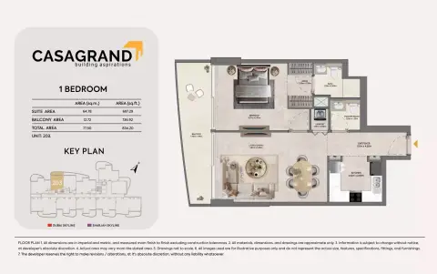 Casagrand Hermina: Floor plan Type 2, 834 sq ft