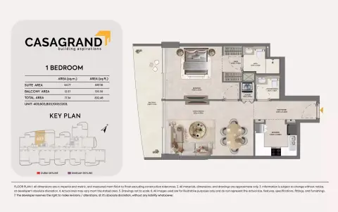 Casagrand Hermina: Floor plan Type 7, 832 sq ft