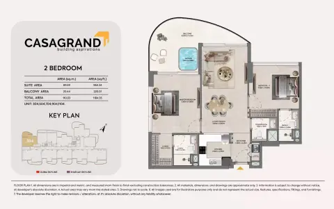 Casagrand Hermina: Floor plan Type 9, 1,184 sq ft