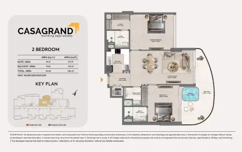 Casagrand Hermina: Floor plan Type 13, 1,184 sq ft
