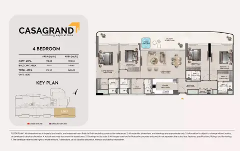 Casagrand Hermina: Floor plan Type 2, 2,496 sq ft