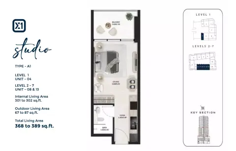 SquareX One: Floor plan Type - A1, 368 sq ft