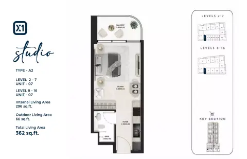 SquareX One: Floor plan Type - A2, 362 sq ft
